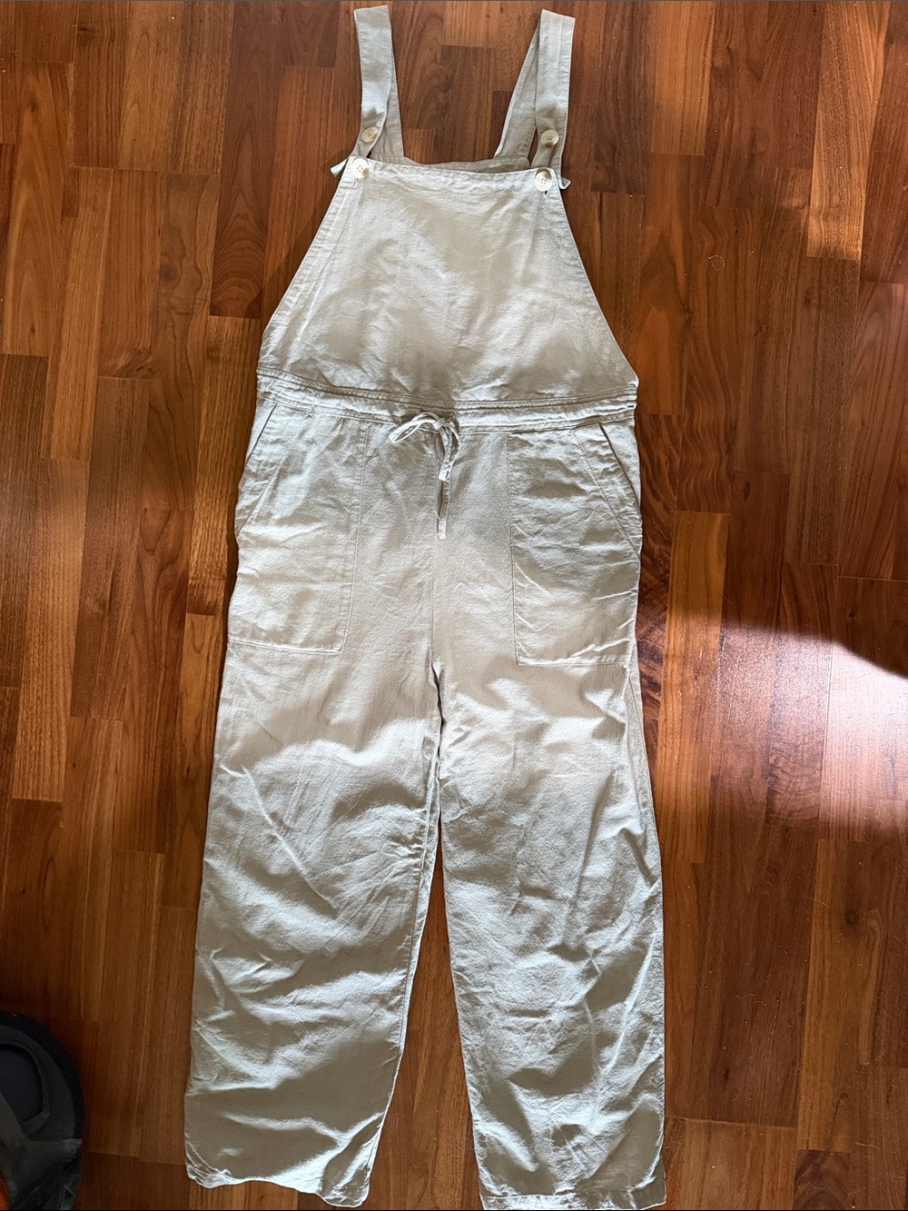 Womens Beige/Hint of Green Linen-Blend Overalls Jumpsuit